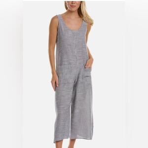 Yarn Dyed Wide Leg Sleeveless Oversized Blue & White Jumpsuit Beachy Coastal, S